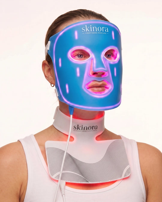 skinora clear og neck led lys maske blått og rødt lys