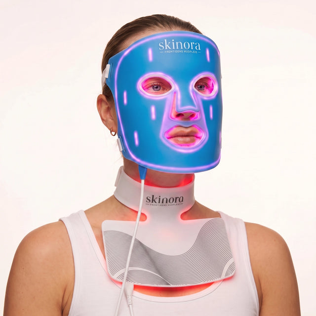 skinora clear og neck led lys maske blått og rødt lys