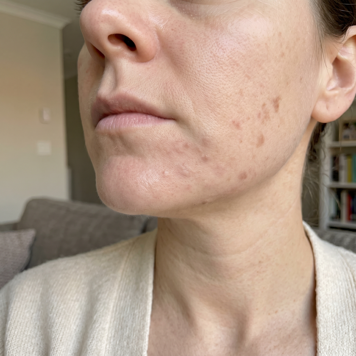 Marte, 34 – hormonell akne på hake og kjeve etter 8 uker med Skinora Clear