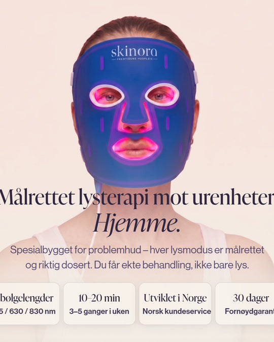 Skinora Clear LED-maske gir malrettet lysterapi mot urenheter i huden, hjemme