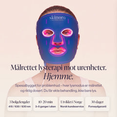 Skinora Clear LED-maske gir malrettet lysterapi mot urenheter i huden, hjemme